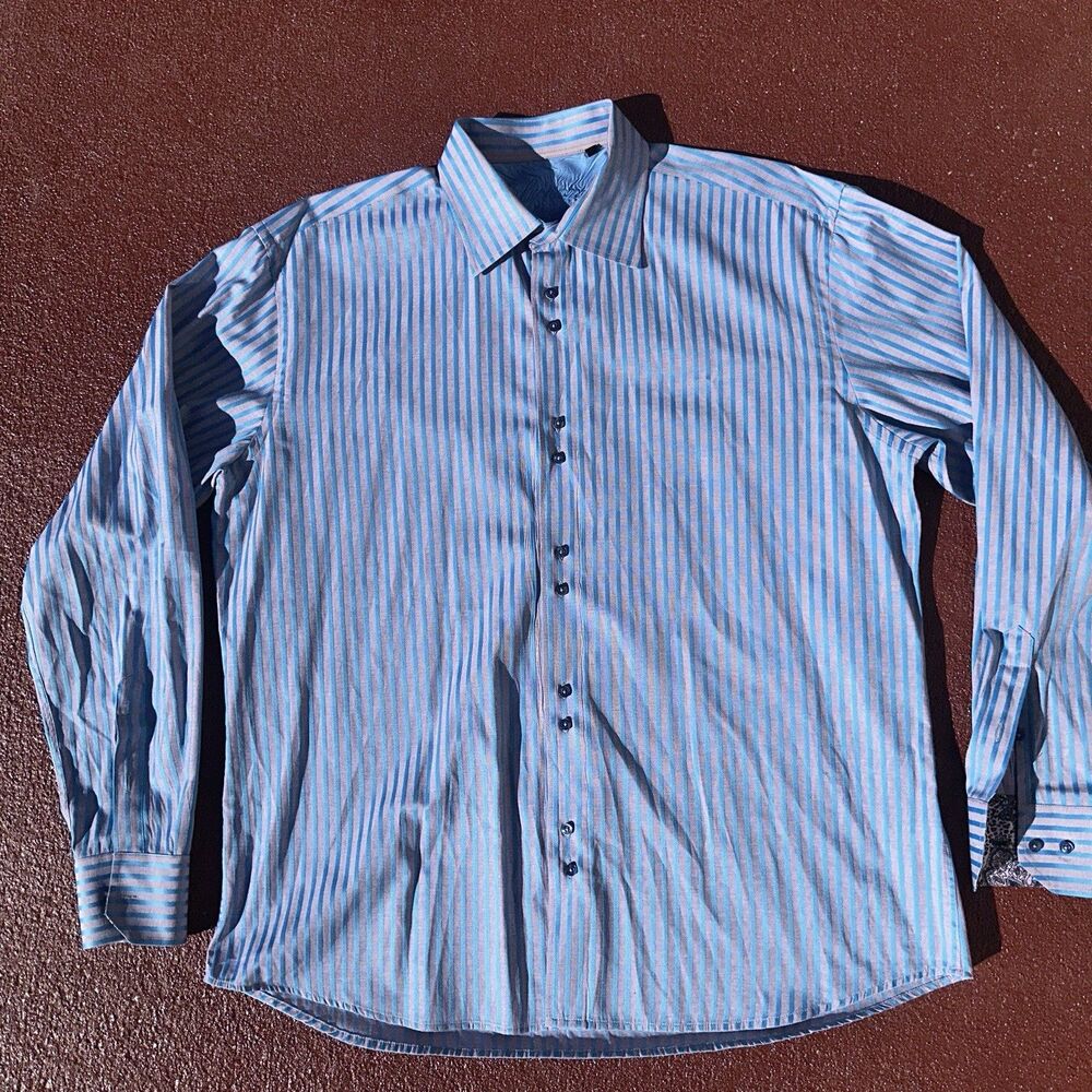 Luchiano VISCONTI Shirt Mens L Blue And Gray Cotton Blend